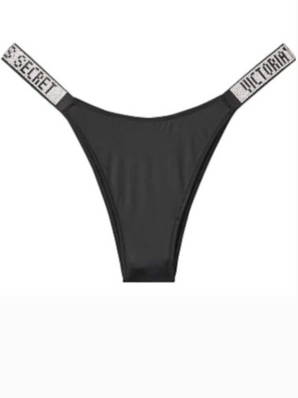 New Victoria's Secret Panty Rhinestone Very Sexy Brazilian Black Satin Small